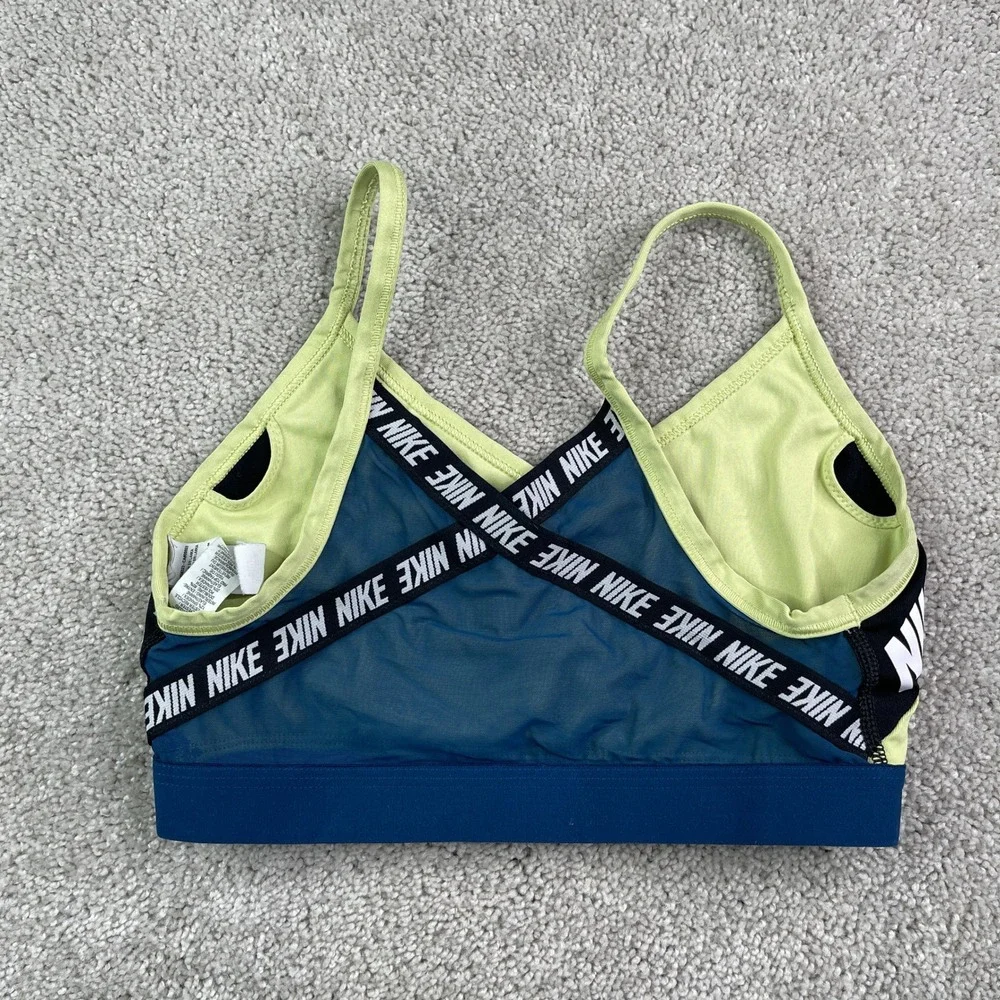 Nike Sports Bra Womens Medium Green Dri-FIT Indy Logo Light Support Gym Training